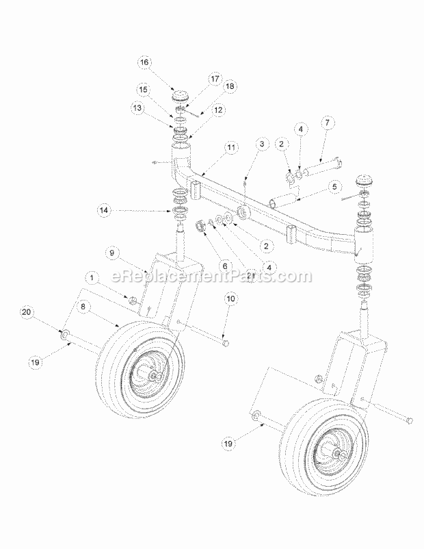 Front Caster Assembly Diagram and Parts List for M54-KW 53DB5DBW750 Cub Cadet Sprayer